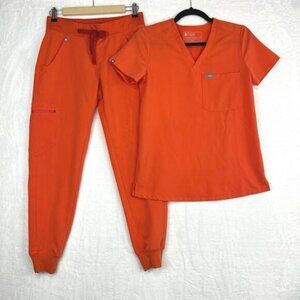 Figs Scrub Set Sunset Orange Womens Zamora Joggers XSP Catarina Top XXS